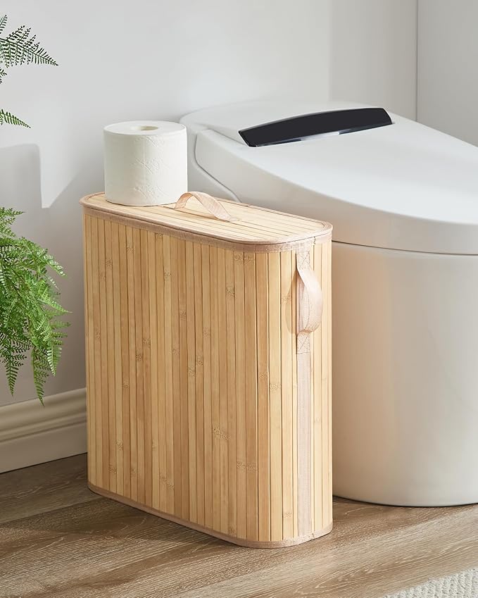 Bamboo Toilet Paper Storage Basket with Lid & Handle - 32L Large Capacity Handwoven Bathroom Organizer for 16 Rolls - Sturdy Stand Holder for Toilet Paper Organization, Natural