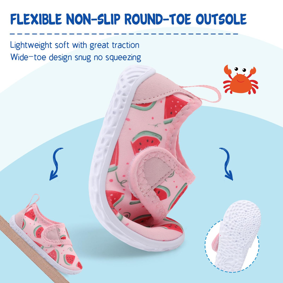 LeIsfIt Toddler Water Shoes Boys Girls Barefoot Aqua Socks Kids Breathable Quick-Dry Swim Shoes for Beach Pool Surf, Watermelon, 5 Toddler