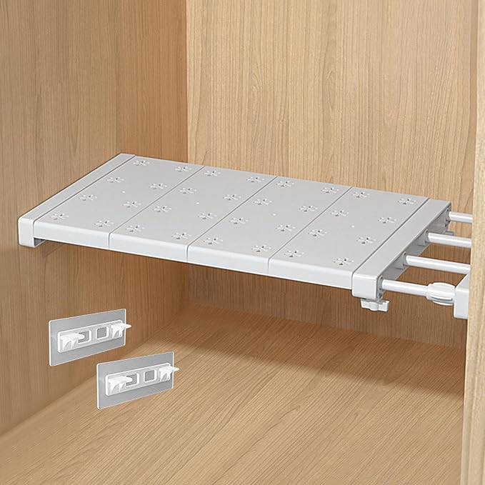 iayokocc Expandable Closet Tension Shelf Rod, Adjustable Metal Storage Rack,DIY Organizer Divider Separator for Cabinet Wardrobe Cupboard Kitchen Bathroom(Size:48-80cm)