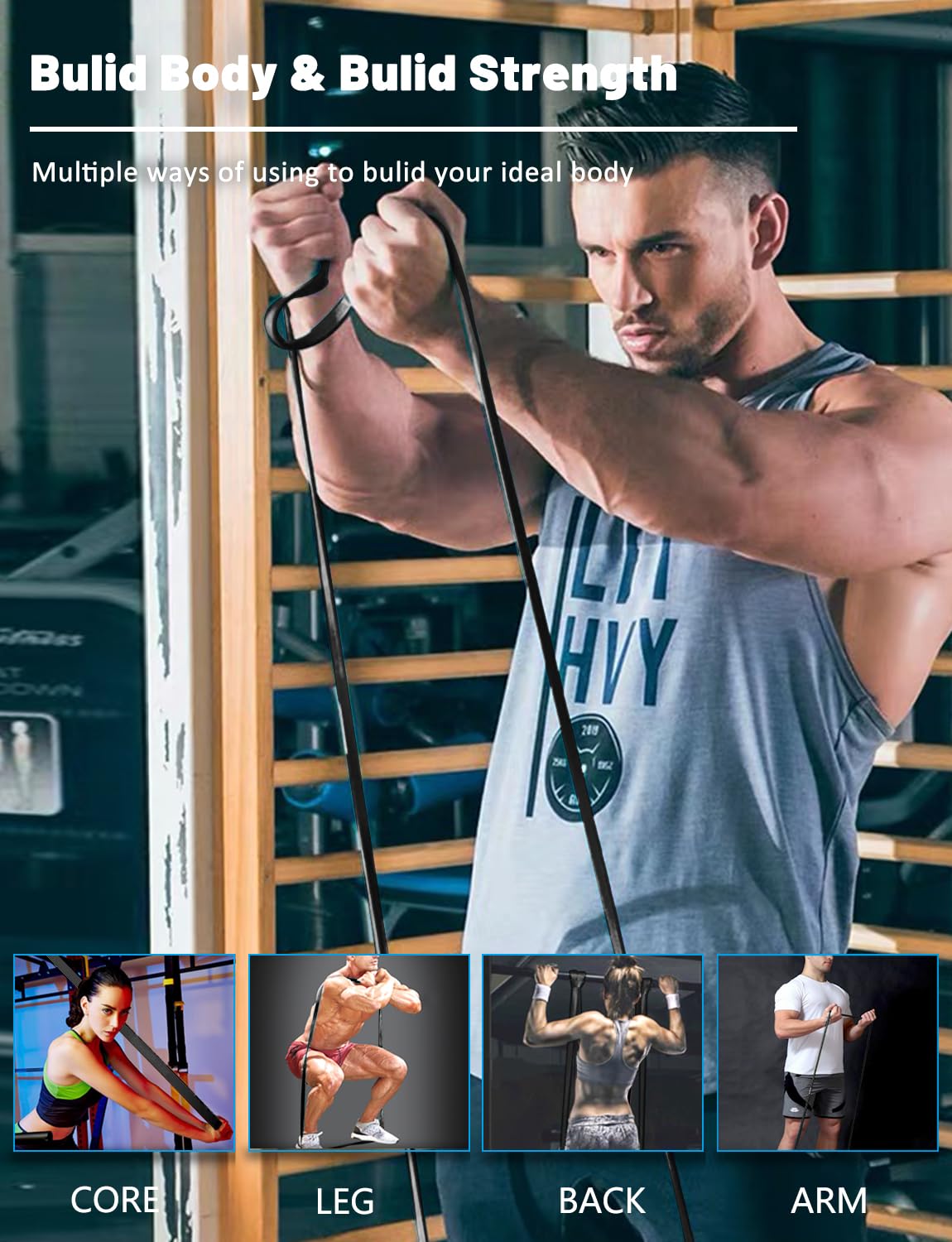 Resistance Bands, Pull Up Assist Bands - Workout Bands, Eexercise Bands, Long Resistance Bands Set for Working Out, Fitness, Training, Physical Therapy for Men Women - Black