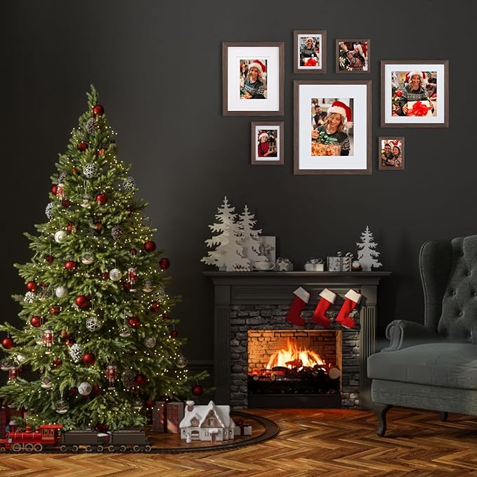 Egofine 11x14 Picture Frame Made of Solid Wood with Plexiglass, Display Pictures 5x7/8x10 with Mat or 11x14 Without Mat for Tabletop and Wall Mounting, Rustic Brown