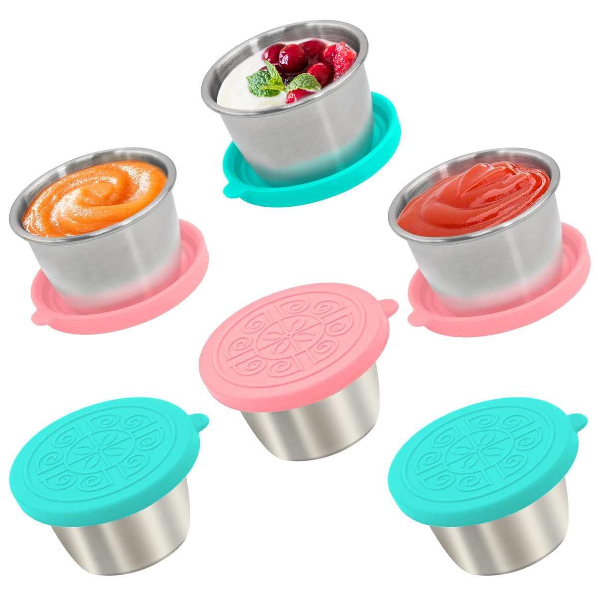 6x1.6 Oz Salad Dressing Containers With Lids, Small Leakproof Reusable Stainless Steel Salad Dressing Container To Go For Lunch Boxes,Sauce containers, Picnics,Travel Meal Prep And Kitchen Storage.
