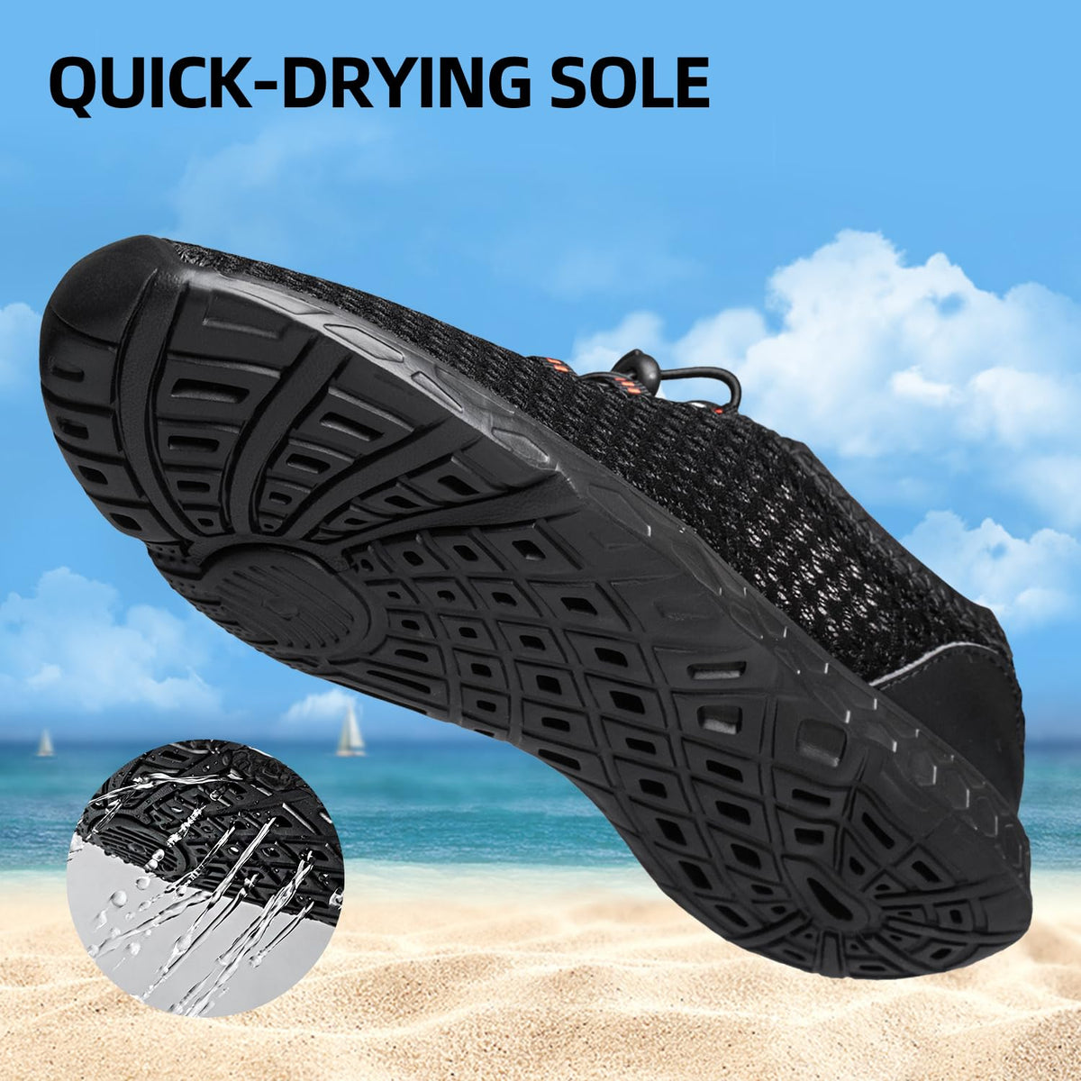 DOUSSPRT Men's Water Shoes Quick Dry for Beach Swim Pool Fishing Allblack
