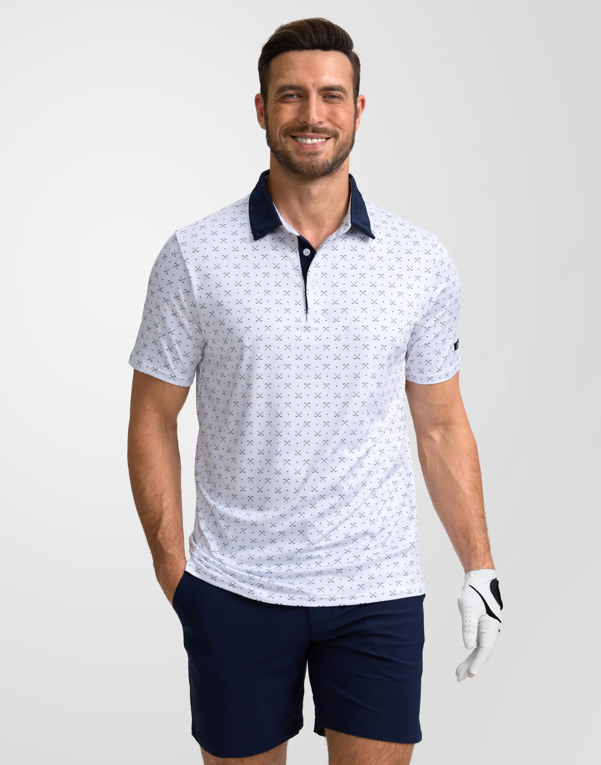 Obla Mens Golf Polo Shirts Short Sleeve Dry Fit Performance Moisture Wicking Casual Print Collared Golf Shirts for Men(White Golf Clubs_XL)