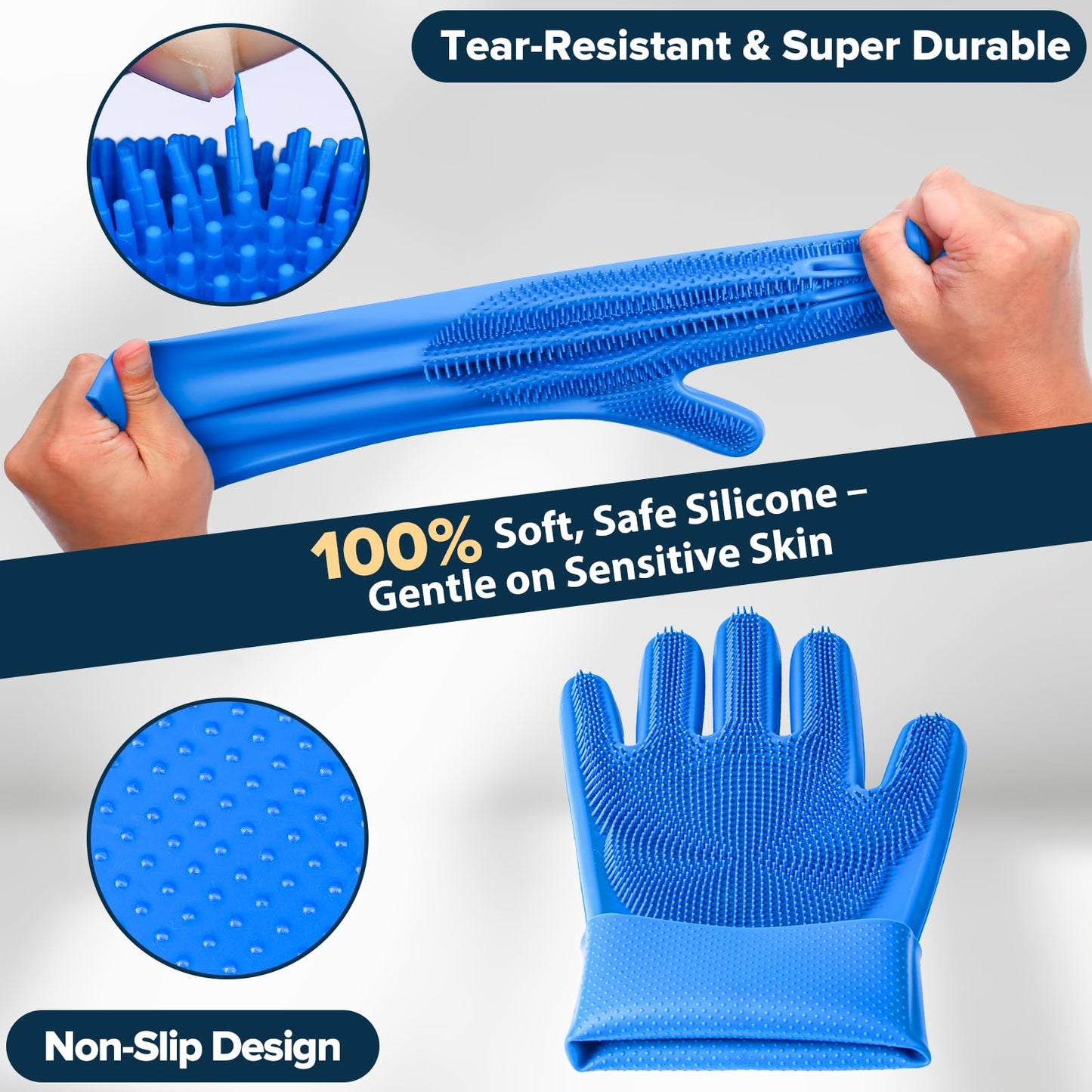 Augwind 6PCS Pet Grooming Kit | Dog Washing Gloves | Dog Bath Brush | Dog Bath Gloves | Dog Shampoo Brush | Pet Grooming Gloves | Cat Bathing Supplies | Dog Bath Supplies (Navy Blue)