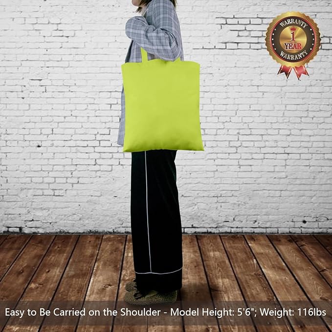 TOPDesign 12-Pack Economical 16"x15" Apple Green Cotton Tote Bag, Lightweight Medium Reusable Grocery Shopping Cloth Bags, Suitable for DIY, Advertising, Promotion, Gift, Activity