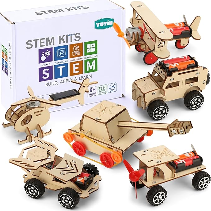 Yutin STEM Kits for Kids Age 8-10 10-12, 6 Set Wood Building Projects Crafts Science Model Car Kits for Kids Age 8-12, Wooden 3D Puzzles, STEM Toys for Boys 8 9 10 12 13 Year Old Birthday Gifts