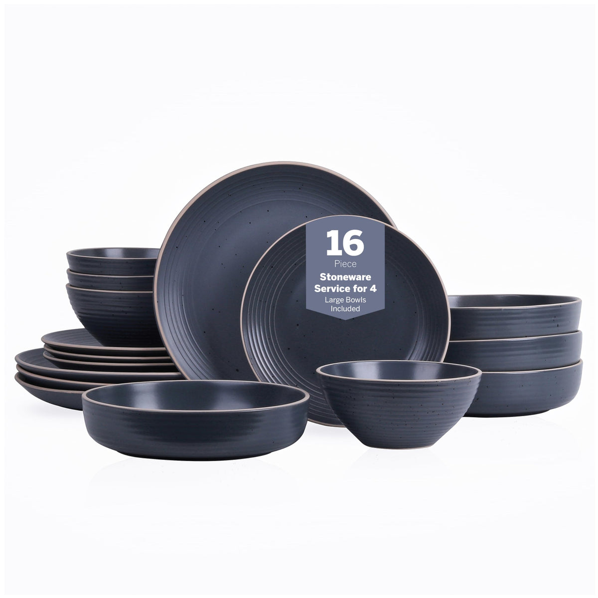 Stone Lain Lauren Stoneware, Rustic Plates and Bowls Set, Dinnerware, Service for 8, Speckled Green, Dishwasher & Microwave Safe, 32-Piece