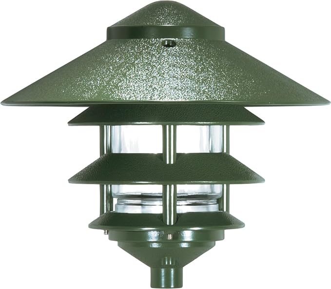 NUVO 76/636 One 2 Louver Hood Outdoor Pagoda Landscape Pathway Light, 3 Tier-Large, Green