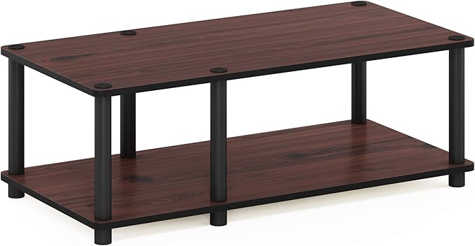 Furinno JUST TV Stand, 2-Tier No Tools Mid Entertainment Center with Open Shelf, TV Console for TV up to 46 Inch with Tubes, for Living Room, Bedroom, Dark Cherry