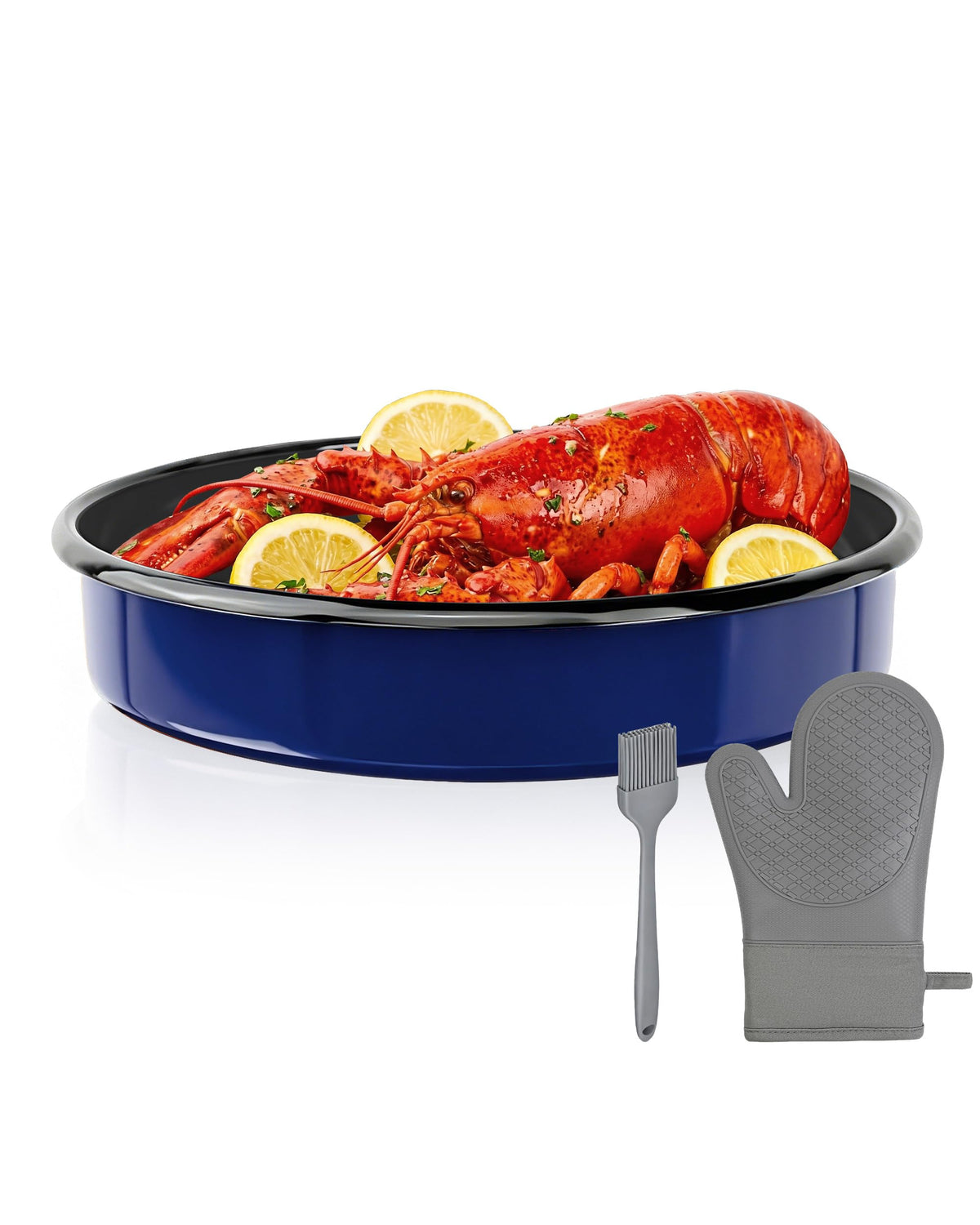 MCCSI Round Turkey Roasting Pan Set of 4, Enamel Deep Dish Pizza Baking Pan