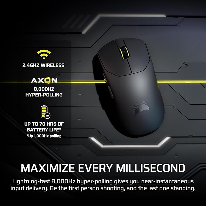Corsair Sabre v2 PRO Ultralight FPS Wireless Gaming Mouse – 33,000 DPI, 36g Weight, 8,000Hz Hyper-Polling, Mechanical Switches, Up to 70-Hour Wireless Battery Life, Web Hub – Black