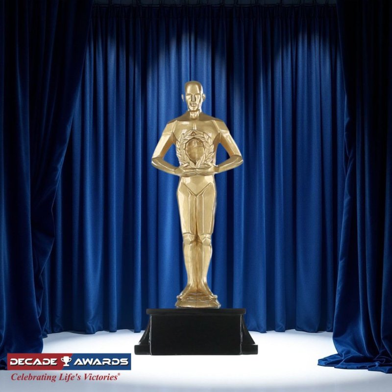 Decade Awards Male Achievement Trophy - Golden Achievement Award - Celebrate Success, Triumph and Victory in All Endeavors - Engraved Plate on Request (8 Inch Tall)