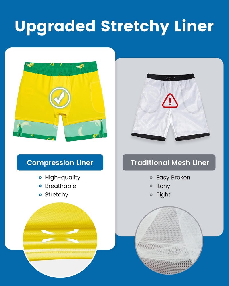 maamgic 2 in 1 Mens Swim Trunks 7 Inch Swim Shorts Swim Suits Board Shorts Falling Banana-Green Medium
