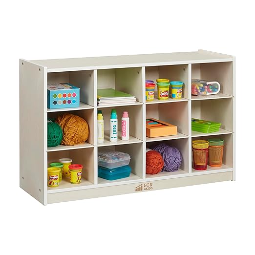 ECR4Kids 12 Cubby Mobile Tray Storage Cabinet, 3x4, Classroom Furniture, White Wash