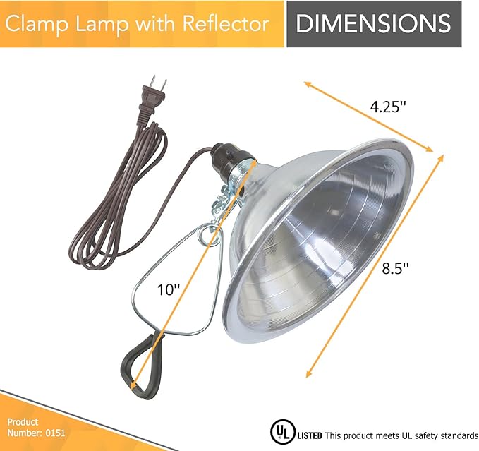 Woods Clamp Lamp Light with Aluminum Reflector; 150W; UL Listed; 6- Foot Cord,(Pack of 12)