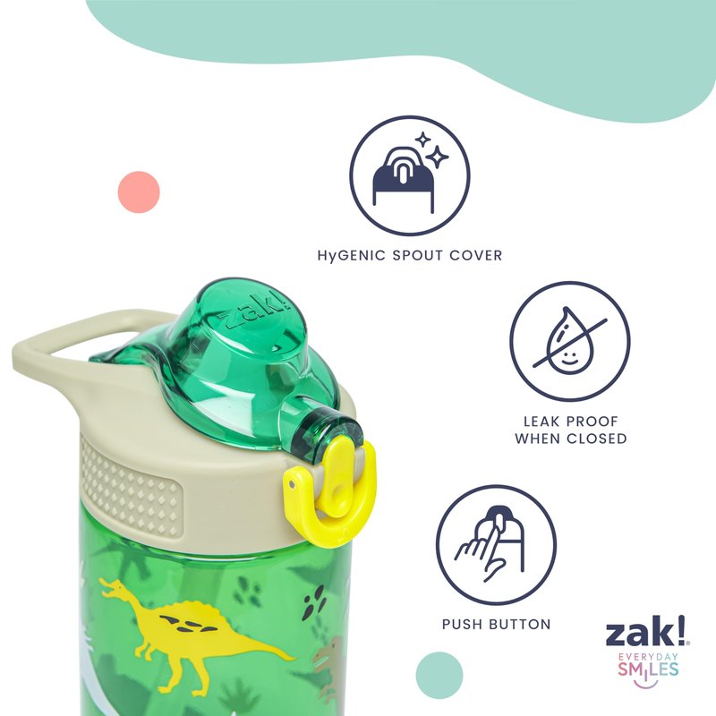 Zak Designs Jurassic World Dominion Movie Sage Kids Water Bottle For School or Travel, 16oz Durable Plastic Water Bottle With Straw, Handle, and Leak-Proof, Pop-Up Spout Cover, 2-Pack Set
