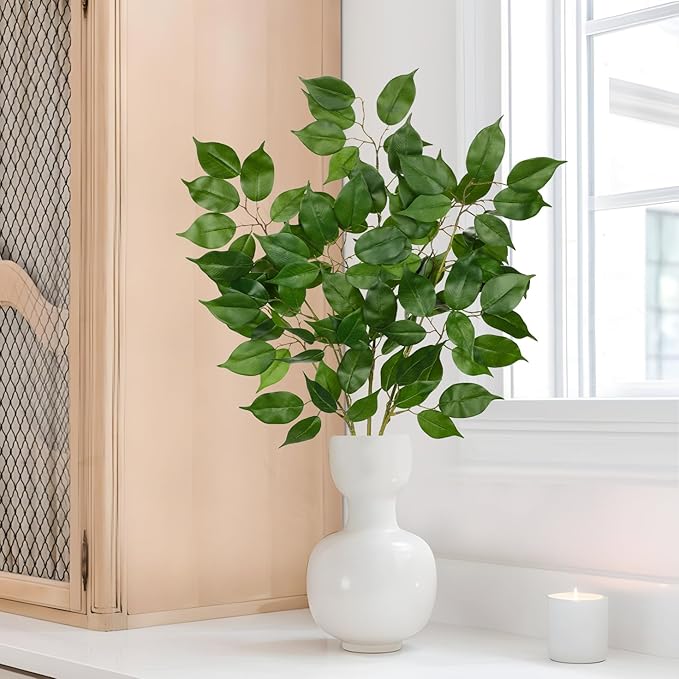 Ficus Leaves Artificial Branches 35.4" Faux Ficus Tree Branches Fake Greenery Plant Spray for Tree DIY Arch Wedding Bouquet Wreath Wall Decor - 3PCS