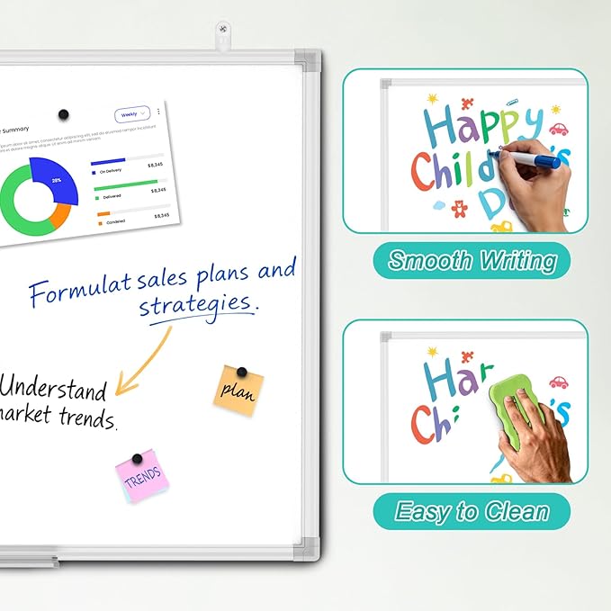 Lockways Dry Erase Board, 18 x 12 Whiteboard Dry Erase, Aluminum Frame White Board with 1 Eraser & 1 Pen Tray & 2 Markers & 4 Magnets