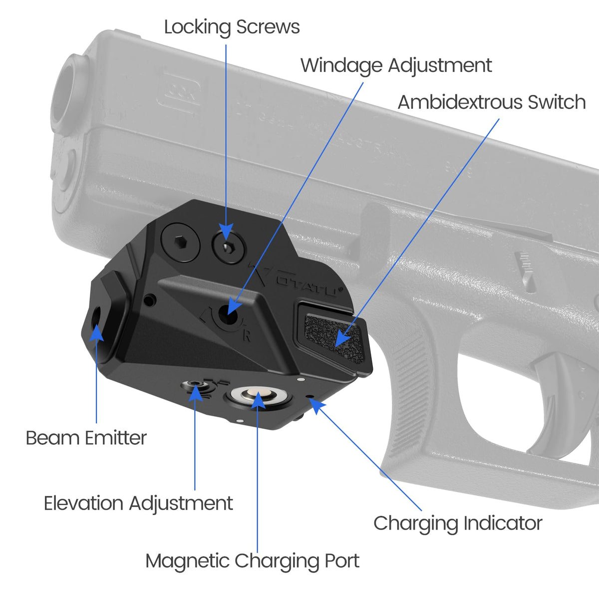 Votatu H6L-G Ultra Compact Laser Sight for Pistol Handgun, Rechargeable Sub-Compact for Taurus G2C, G3C, 1913 Picatinny, Sig P320, Beretta 90two, S&W 99 and S&W TSW