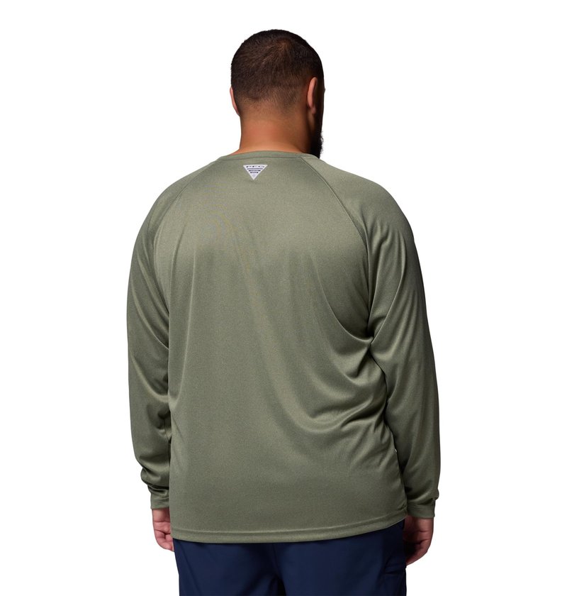 Columbia Men's PFG Terminal Tackle Long Sleeve Fishing Shirt, Cypress Heather/Carbon Logo, 6X