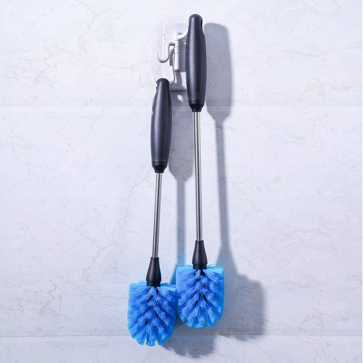 MOSOLAN Stainless Steel Bottle Brush with Replaceable Head, 2 Pack Long Handle Scrubbing Brush for Water Bottles, Glasswares, Mugs, Flasks, Tumblers, Vases, and Kitchen Sink, Blue, 13 in