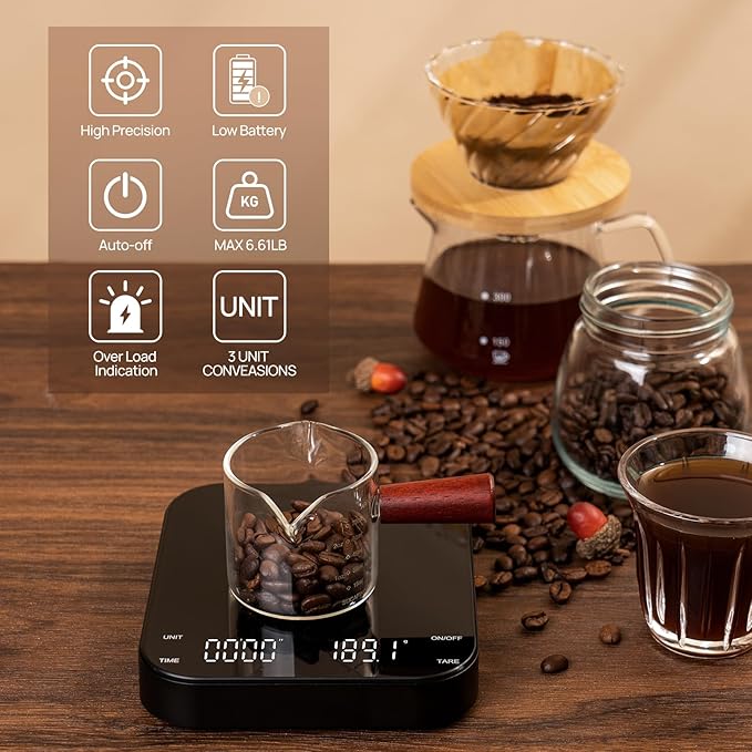 Meilen Mini Espresso Coffee Scale with Timer 0.1g Precise 3kg 6.6lb