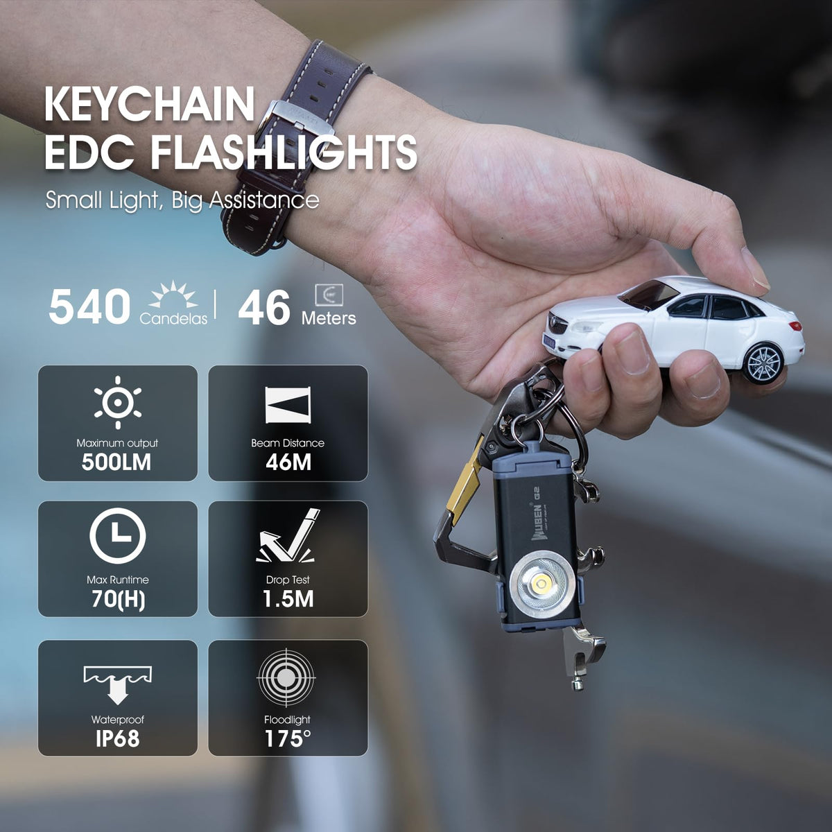 WUBEN G2 Mini Flashlight Keychain, 500 Lumens Rechargeable Pocket 5 Modes Small Led EDC Keychain Brightest Flashlight Magnetic Hat Clip for Travel,Walking,Searching,Hiking