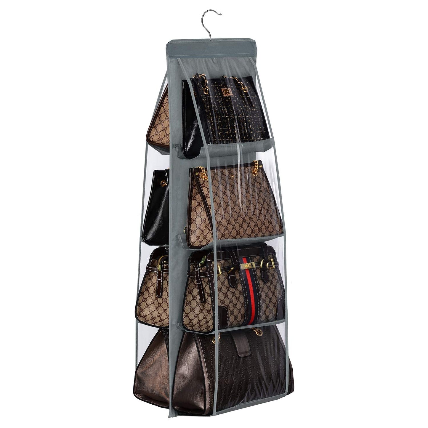 Lirex Handbag Hanging Purse Organizer for Closet, 8 Pocket Handbag Storage Organizer Hanger Oxford Cloth Closet Organizer for Family Closet Bedroom, Foldable and Universal Fit, Dark Grey