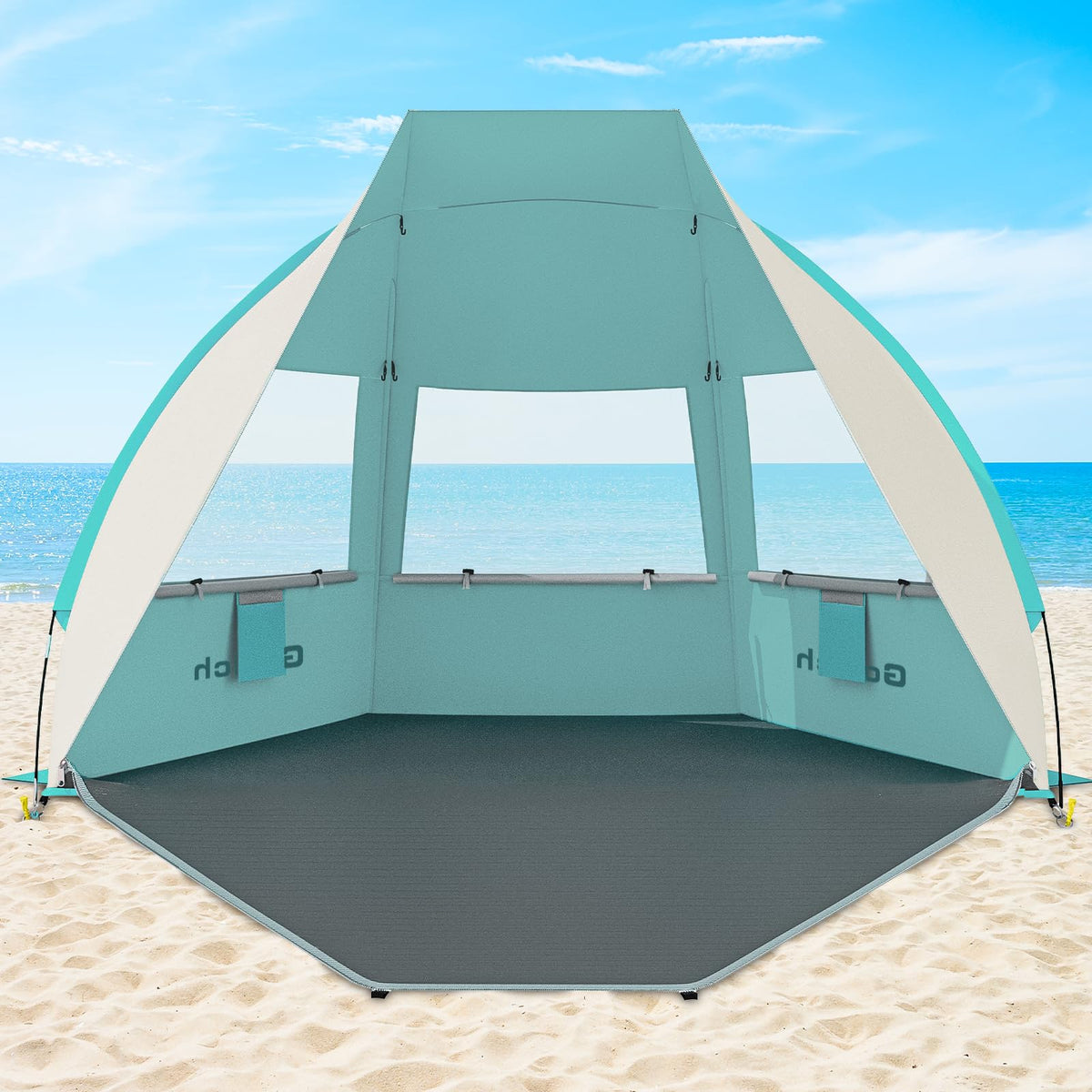 Gorich Portable Beach Tent for 3/4-5/6-7 Person with UPF 50+ UV Protection, Lightweight & Foldable Sun Shelter with 5 Sand Bags, Easy Setup Windproof Beach Umbrella Sun Shade