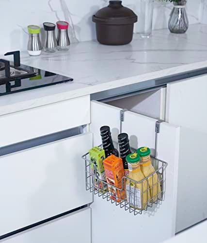 JUNCHU CHERRY Wire Hanging Storage Basket 2 Packs, Wall Mounted Kitchen Bathroom Storage Basket, Home Multi-Functional, no Punching, Bearing Strong, Suitable for Home, Office,Black - color: Black