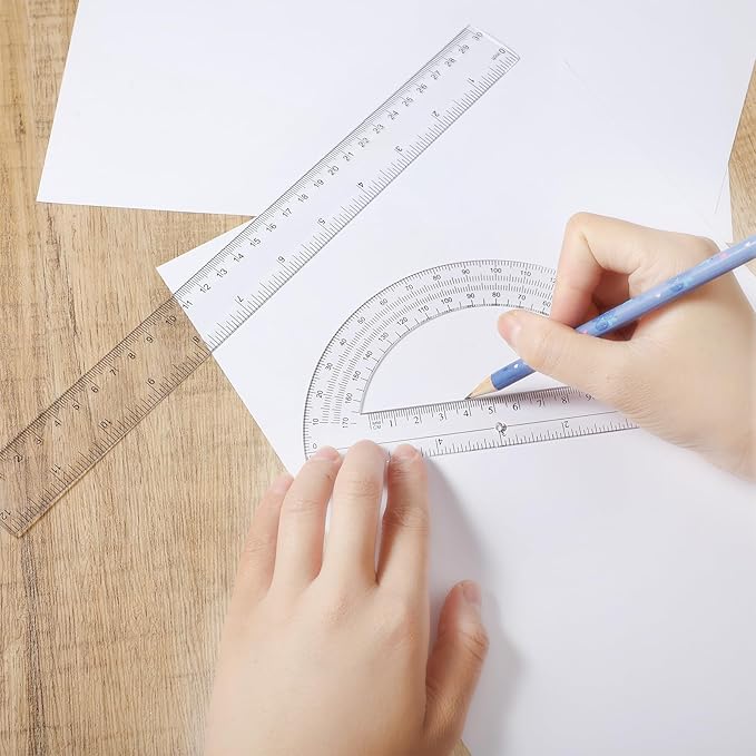 Protractor and Ruler Set, 2 Packs Ruler 12 Inch Math Geometry Set Clear Ruler for School Protractor Set Angle Finder School Supplies Set Protractor for School Home Supplies Office Drawing