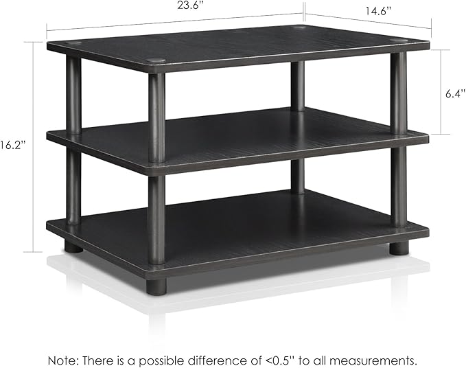 Furinno TURN-N-TUBE TV Stand, 3-Tier Corner Entertainment Center, Open Shelf Design TV Console for TV up to 25 Inch, Toolless Assembly, for Living Room, Bedroom, Blackwood