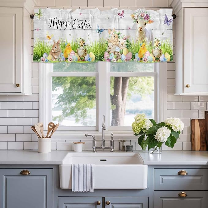 Easter Curtain Valances for Windows, Kitchen Valance Window Treatment, Spring