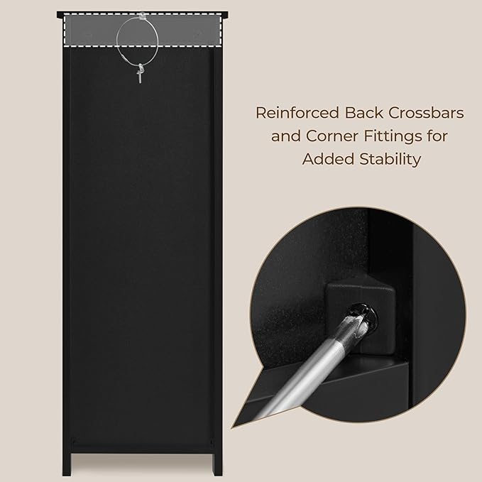 Yaheetech Bathroom Floor Cabinet, Wooden Side Storage Organizer, 4 Drawers Free-Standing Cabinet for Bathroom/Hallway/Living Room, Black