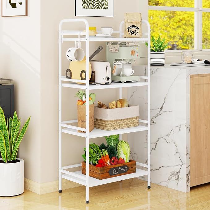 HDANI 4-Tier Metal Storage Rack with Shelf, Storage Shelves, Shelf Organizer, Garage Standing Shelving Unit for Laundry, Bathroom, Kitchen, Pantry, Closet, 23.6''W x 13.8''D x 50''H, White