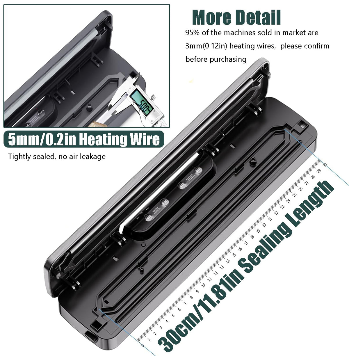 Compact Food Saver Vacuum Sealer Machine 100 Times Consecutive Works | 5mm Sealing Wire | 5 Food Modes | Portable Dry&Moist Multi-Functional Storage with 10 Vacuum Seal Bags