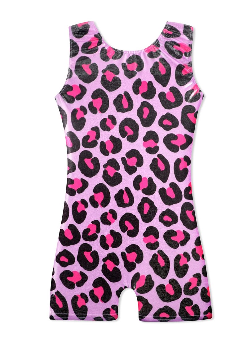 HOZIY Girls Gymnastics Leotard 3t 4t 3-4t with Shorts Bike Shorts Biketard Tumbling Outfits Hot Pink Leopard Sparkly Dance Clothes Clothing Bodysuits Sparkly Bodysuits