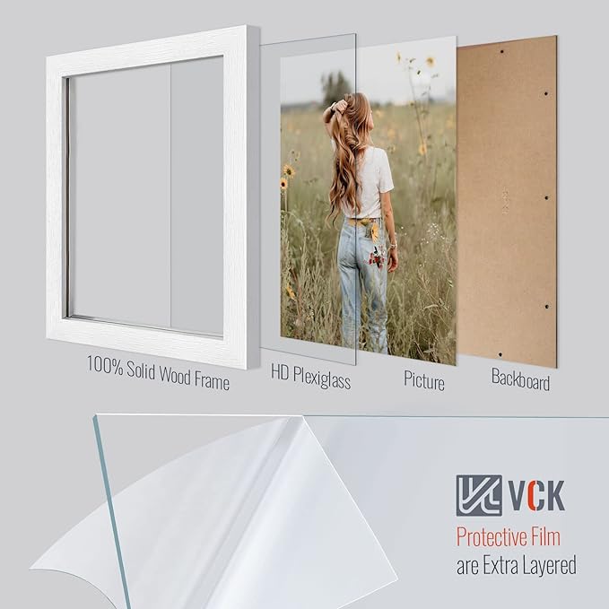 VCK 8x10 Picture Frames, White Solid Wood Picture Frame, Textured Exclusive Wall Gallery Frame