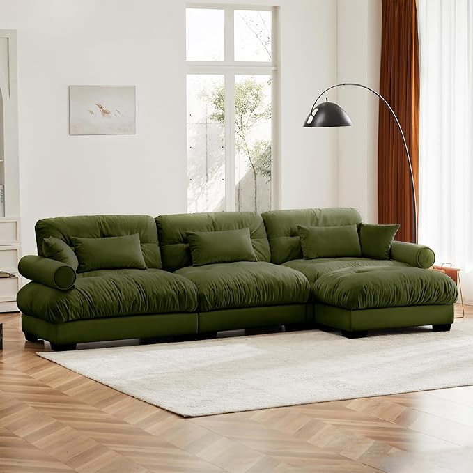Olive Green Ottoman for Modular Sectional Sofa, Single Sofa, Ottoman Seat for Convertible Sectional, Velvet Sofa Couch for Living Room, Bedroom, Apartment