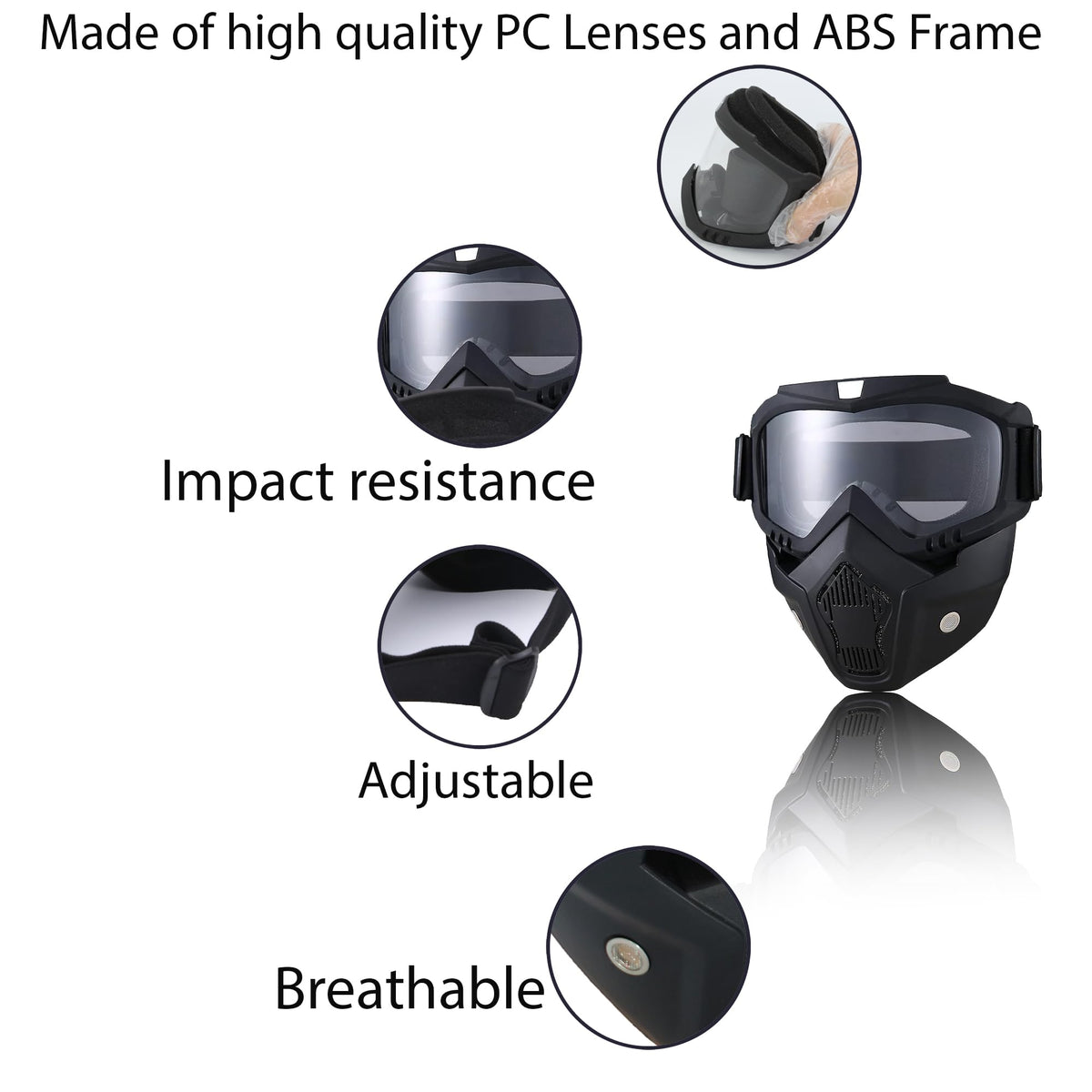 Motorcycle Goggles Dirt Bike ATV Motocross Anti-UV Adjustable Riding Offroad Protective Combat Tactical Clear Glasseswith Removable Face Mask Men Women