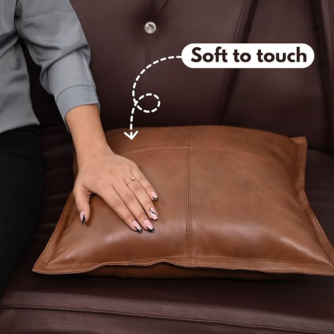 D DOLLY LAMB Lambskin Leather Pillow Cover - Sofa Cushion Case - Decorative Throw Covers for Living Room & Bedroom, 20x20 Inches - Dark Antique Brown Box