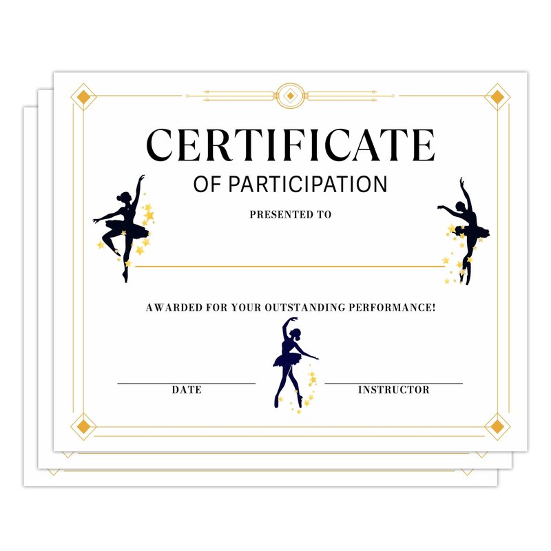 Certificate of Participation, Dance Theme Award Paper, Set of 25 Lesson Graduation Diploma Achievement, Training Certificates of Completion, Recognition for Honor Student Kid, 14