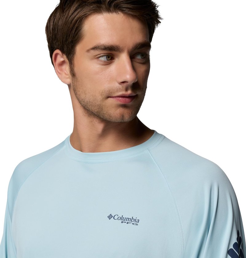 Columbia Men's PFG Terminal Tackle Long Sleeve Fishing Shirt, Marine Light/Nocturnal Logo, 5X Tall