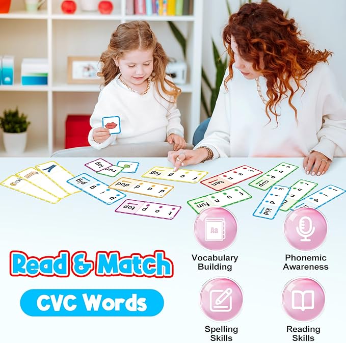 CVC Word Games, Phonics Games Flash Cards, Speech Therapy Toys for Toddlers & Kids, Learn to Read & Spell, Preschool & Kindergarten Learning Activities, Educational Toy