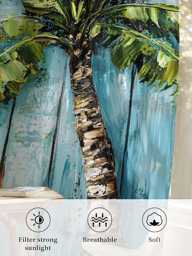 Sheer Curtains 96 Inches Long, Coastal Beach Starfish Semi Sheer Curtains Light
