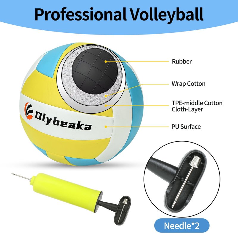 Portable Outdoor Volleyball Net Set for Backyard Beach with Adjustable Poles, Soft PU Volleyball & Pump, Carry Bag and Durable Anti-Sagging Net (Blue, 32ft)