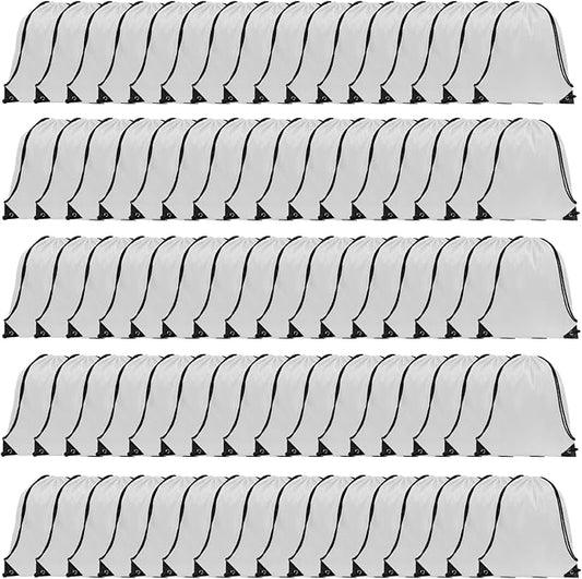 GoodToU Drawstring Bags - Nylon Gym & Travel Drawstring Backpack (White, 80Pcs)