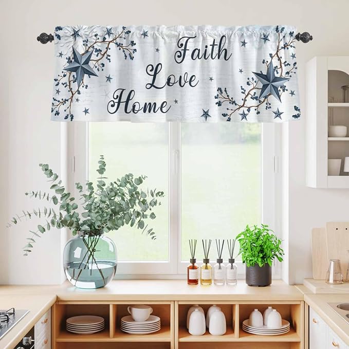 Kitchen Curtains Tiers and Valance Set of 3, Texas Star Country Light Filtering