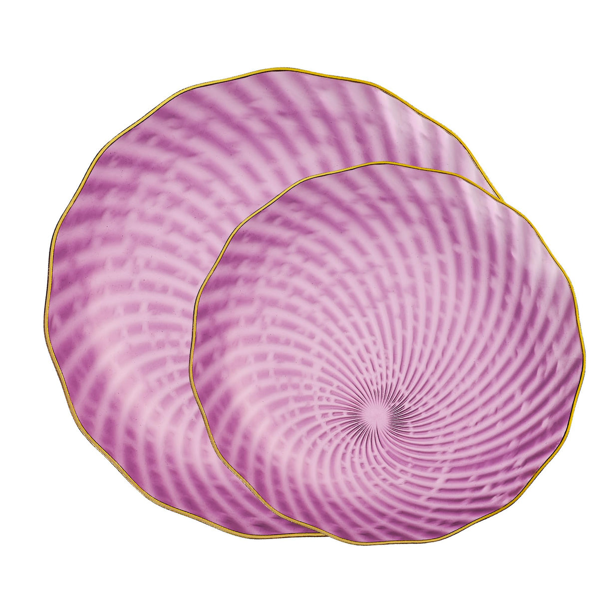 PLASTICPRO 60 Pack Plastic Plates Set of 30-10 inch Plates and 30-7 inch Plate, Elegant Clear Pink Spiral and Gold Rim Disposable Fancy Dishes Heavyweight